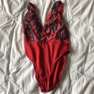 Red Pattern Tank Bodysuit